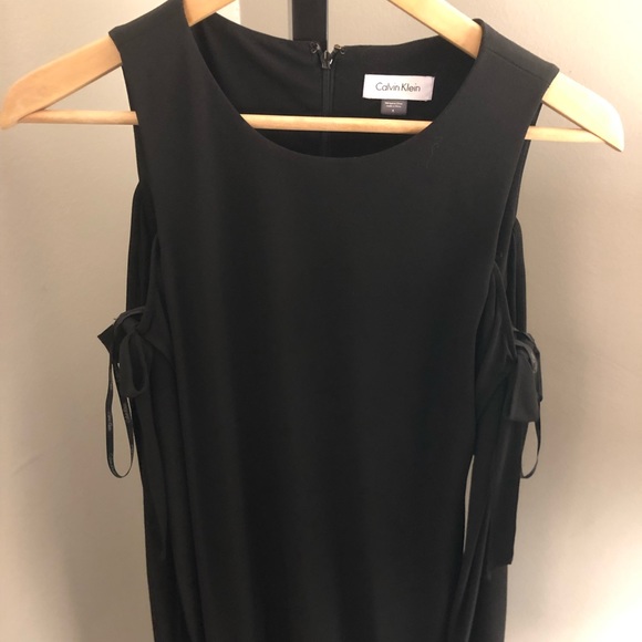 Black Calvin Klein “Cold Shoulder” Dress w/ Bows - Picture 1 of 4